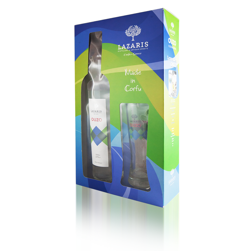 Corfu Ouzo 700ml Bottle and Glass Gift Set