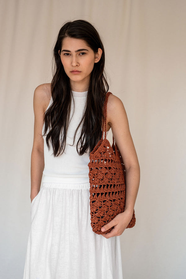 Anemone Tote- Handmade in Greece- Rust