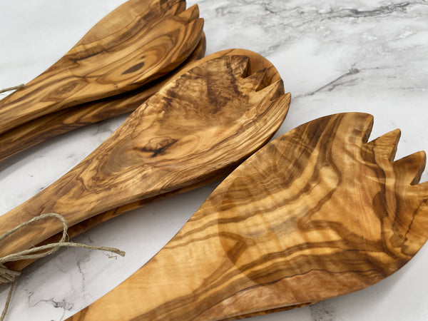 Greek Olive Wood Salad Servers 25cm
