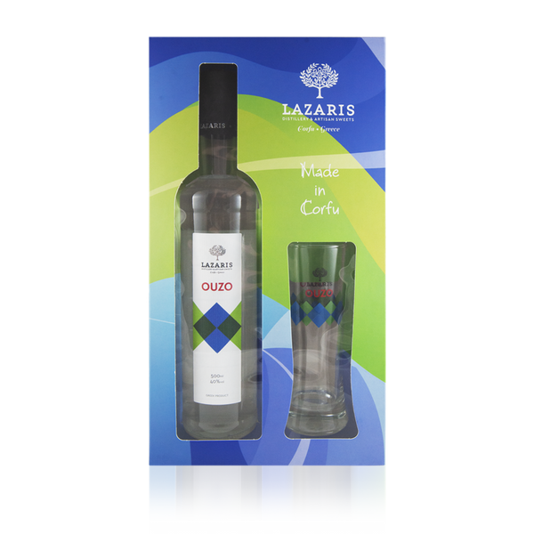 Corfu Ouzo 700ml Bottle and Glass Gift Set