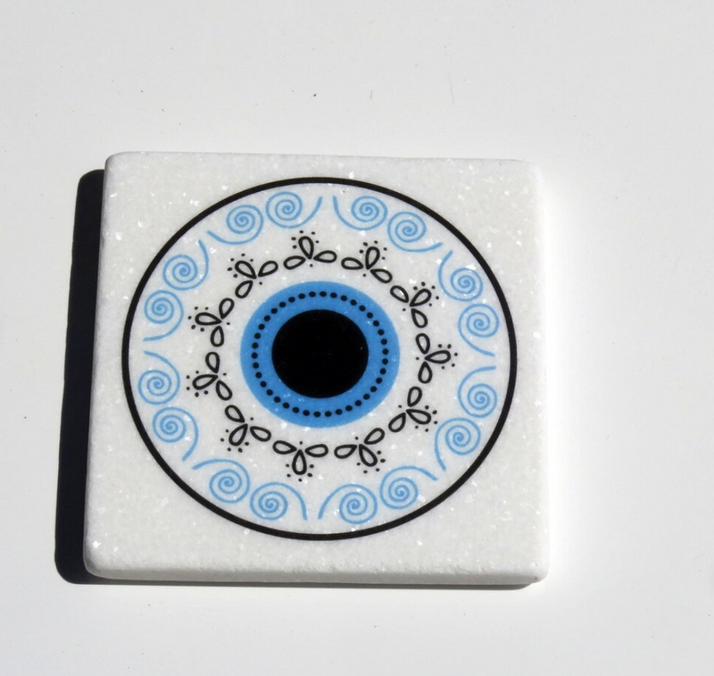 Greek Blue Round Eye Marble Coaster