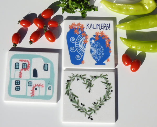 Goat and Olive Leaf Marble Coaster