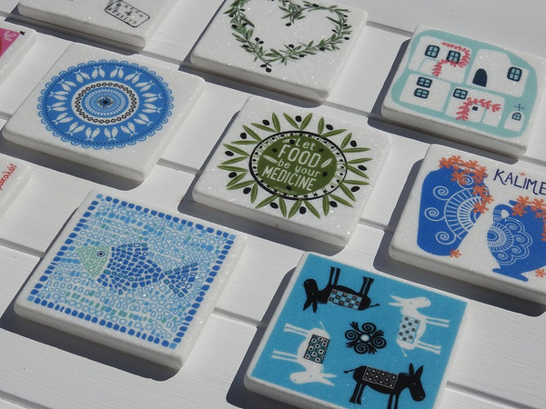 Greek Cats and Dog with Columns Marble Coaster