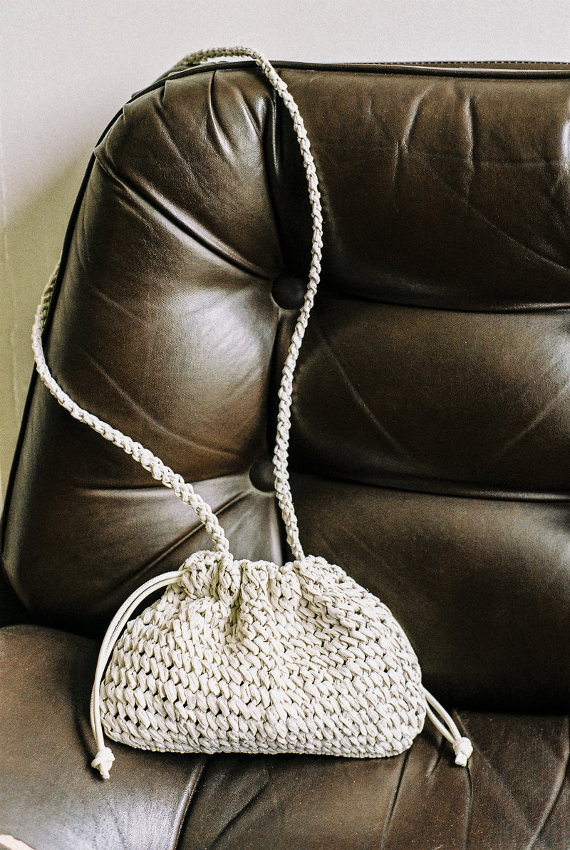 Aster Raffia Pouch with Strap- Handmade in Greece - Pearl