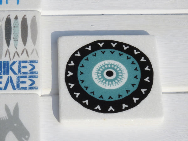 Greek Round Eye Marble Coaster