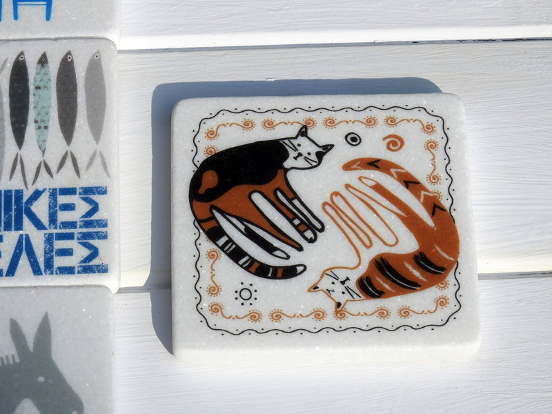 Greek Cats Marble Coaster