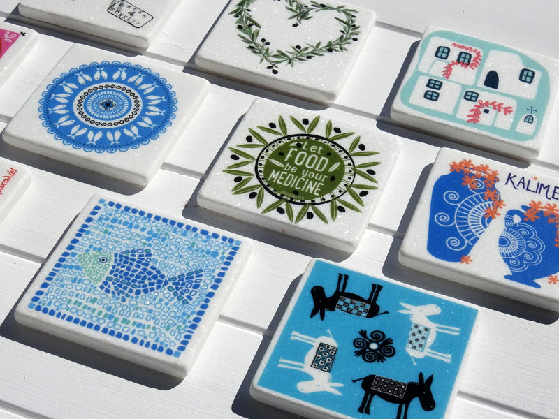 Goat and Olive Leaf Marble Coaster