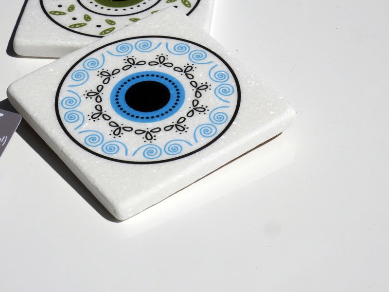 Greek Blue Round Eye Marble Coaster
