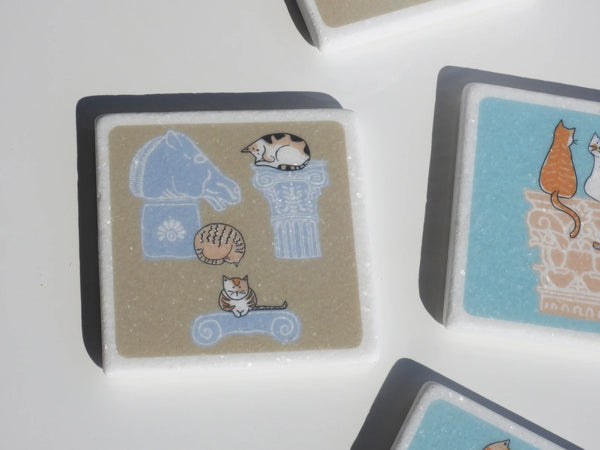 Greek Cats with Ruins Marble Coaster