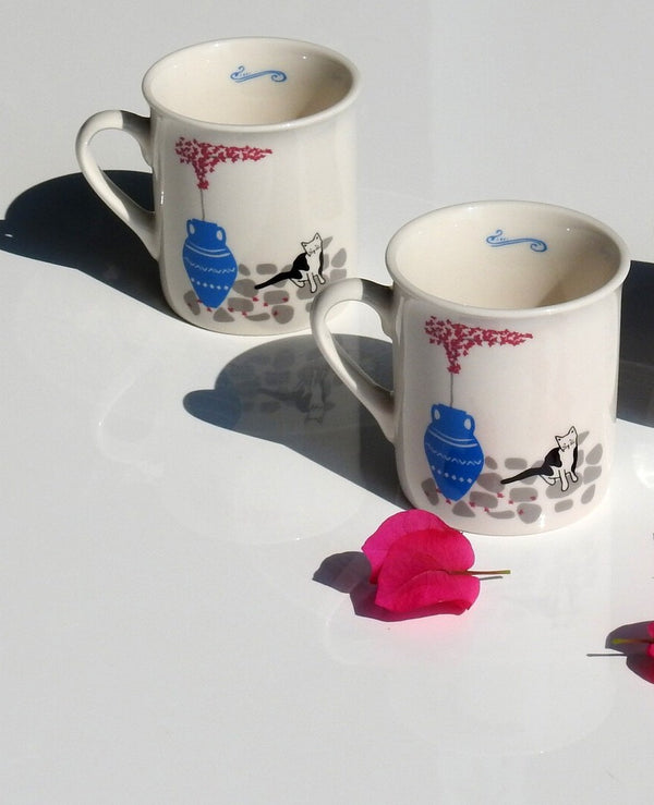 Bougainvillea Cat Printed Ceramic Espresso Cup