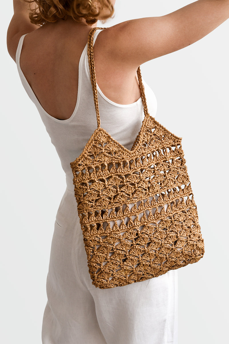 Anemone Tote- Handmade in Greece- Tan