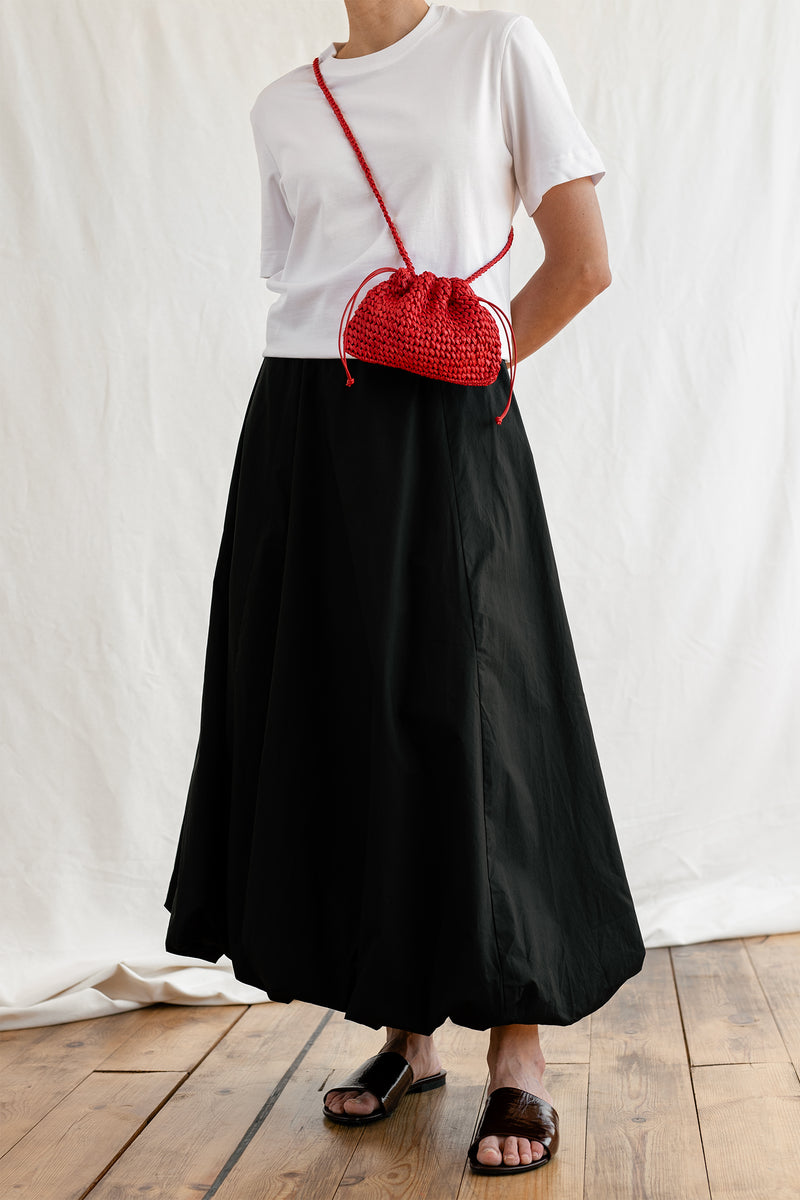 Aster Raffia Pouch with Strap- Handmade in Greece - Poppy