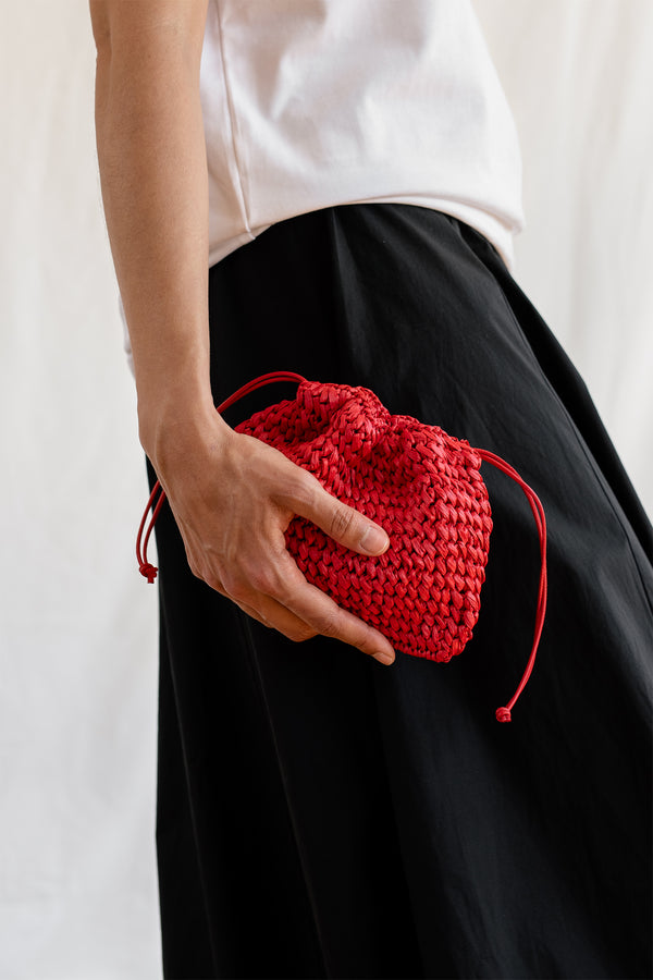 Aster Raffia Pouch with Strap- Handmade in Greece - Poppy