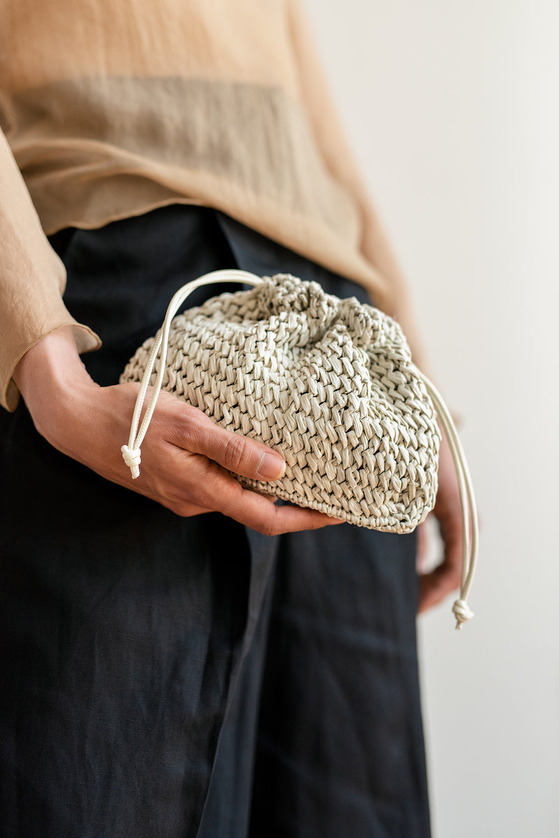 Aster Raffia Pouch with Strap- Handmade in Greece - Pearl