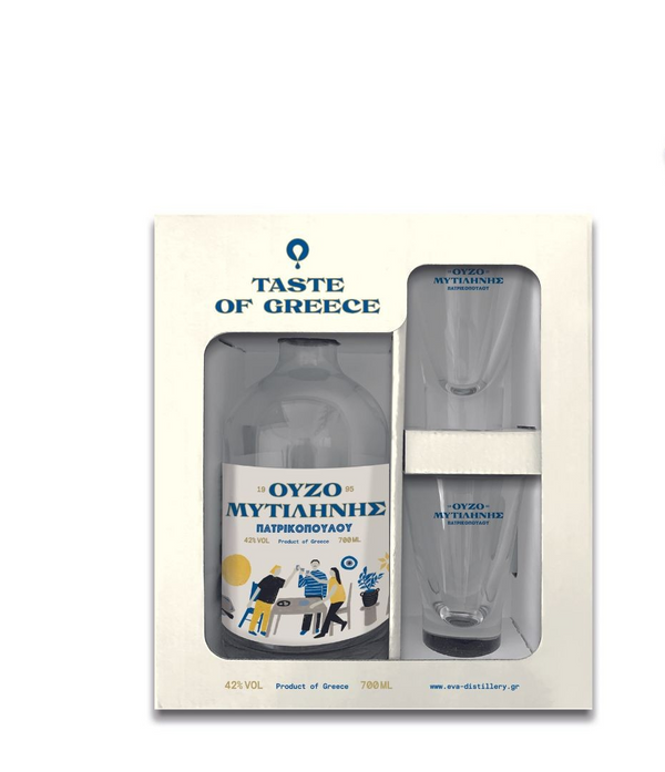 Ouzo of Mytilini Patrikopoulou Gift Set with Glasses 700ml