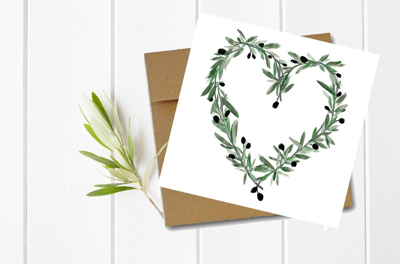 Olive Heart Greeting Card with Kraft Envelope